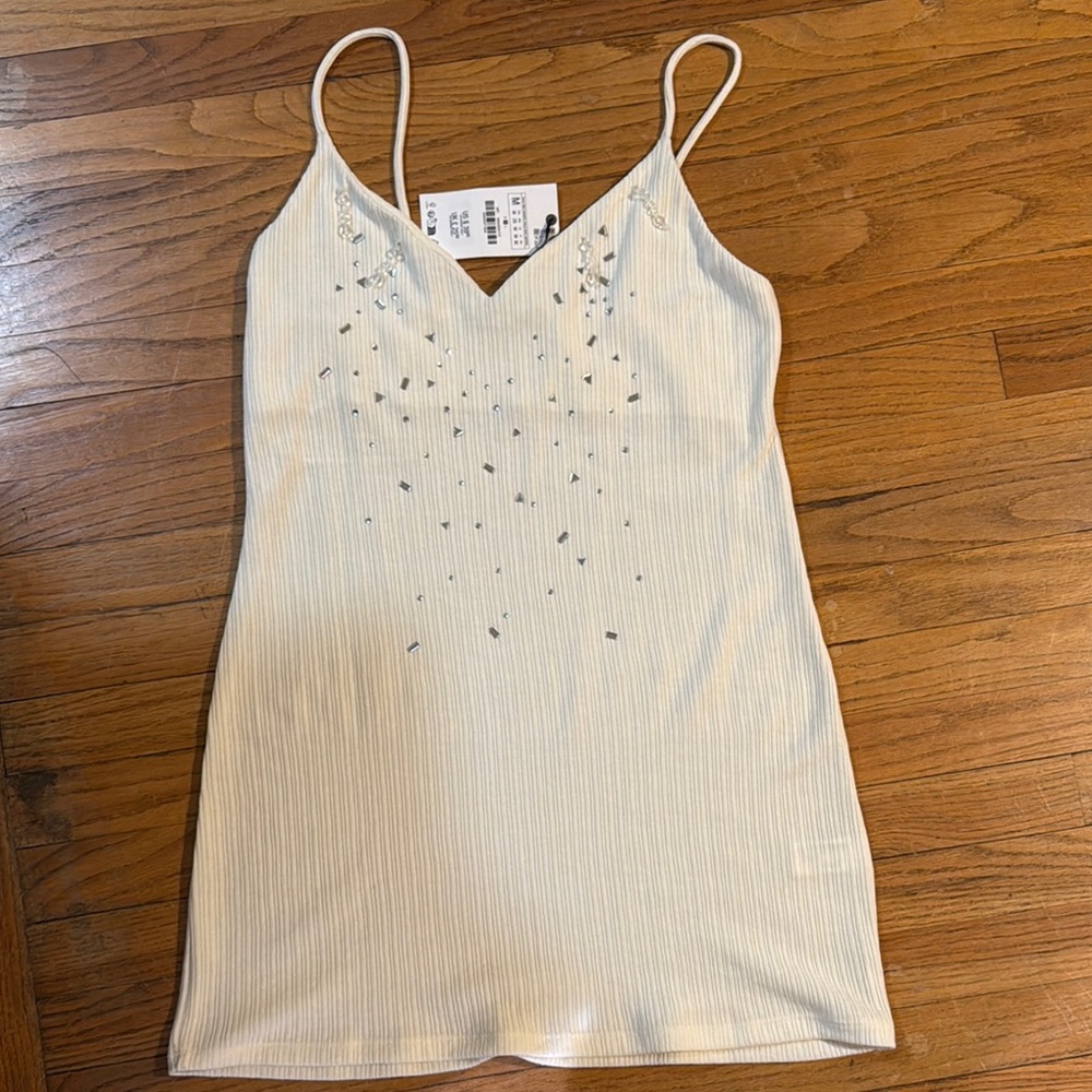 White Spaghetti Strap Dress with Embellishments